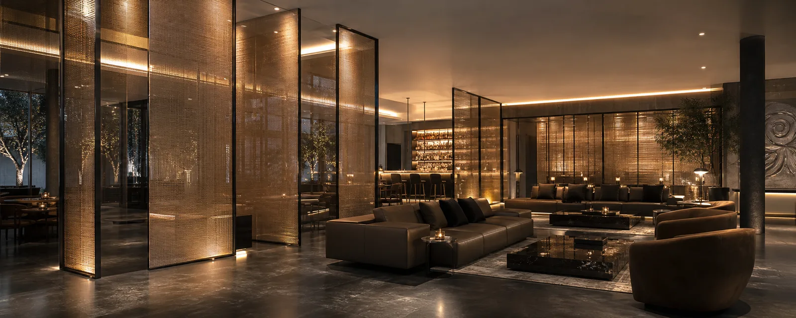 Armani/Casa Club Milano — cloisons en verre à insertion métallique SAATIstyle pour lounge premium